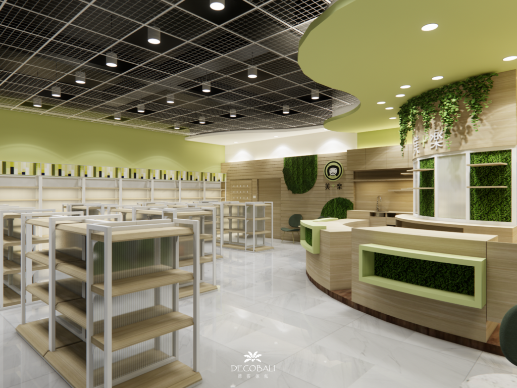 美十樂藥妝店設計 - 美十樂藥妝店設計:明亮度提升與曲線打造舒適氛圍 - 台中室內設計公司, 室內設計案例 藥妝店商業空間的3D設計圖